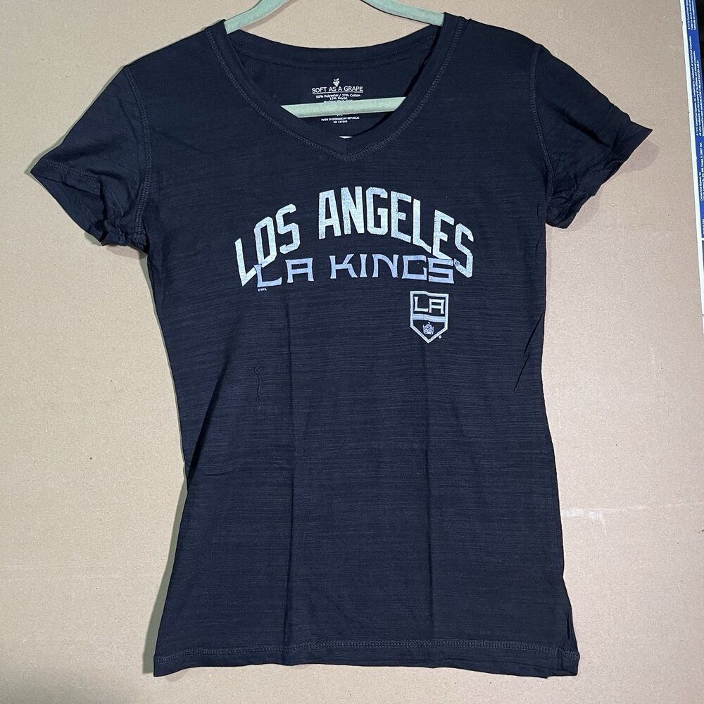 Los Angeles Kings Women’s V-Neck T-Shirt Black Soft As A Grape Med New